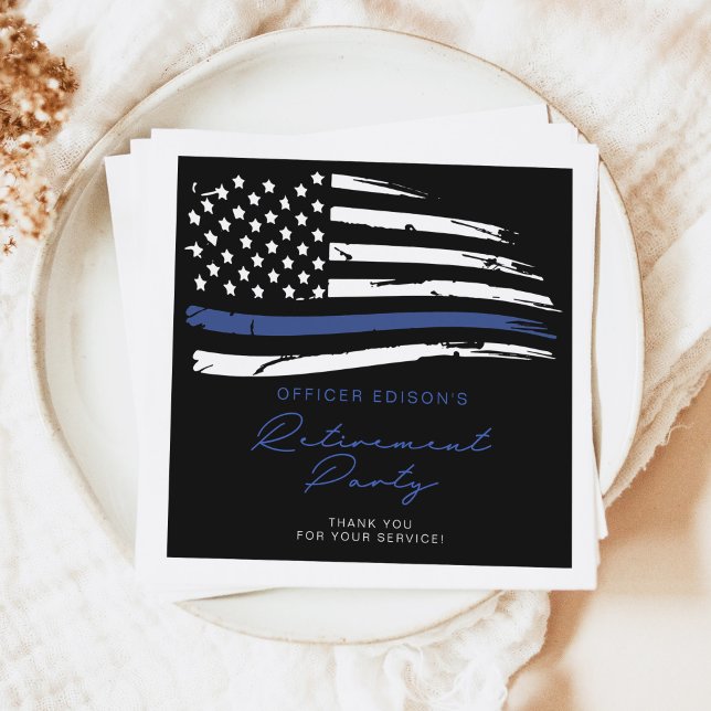 POLICE Thin Blue Line Officer Retirement Party Paper Dinner Napkins (Creator Uploaded)
