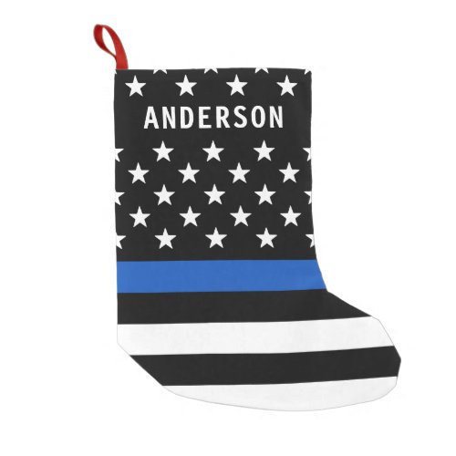 Police Thin Blue Line Personalized American Flag   Small Christmas Stocking