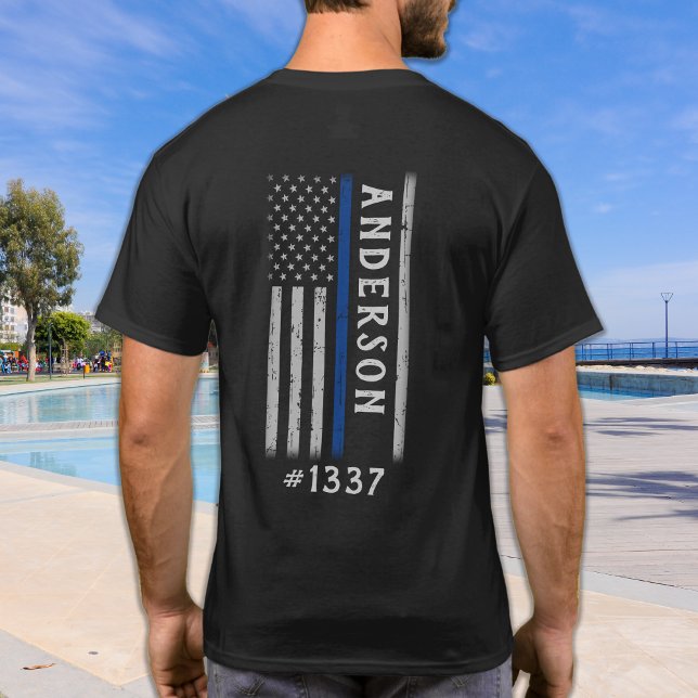 Police Thin Blue Line Personalized Badge Memorial T-Shirt (Creator Uploaded)