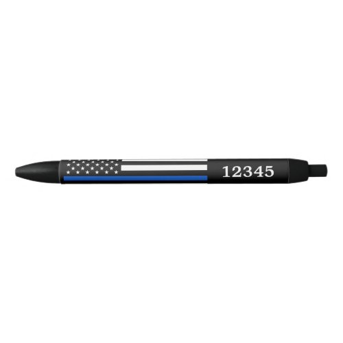 Police Thin Blue Line Personalized Badge Number  Black Ink Pen