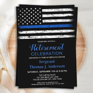 Police Thin Blue Line Personalized Flag Retirement Invitation