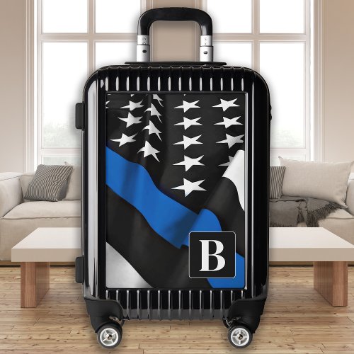 Police Thin Blue Line Personalized Modern Monogram Luggage