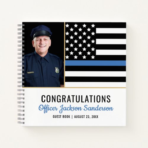 Police Thin Blue Line Photo Retirement Guest Book