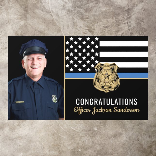 Police Thin Blue Line Photo Retirement Party Floor Decals (Insitu)