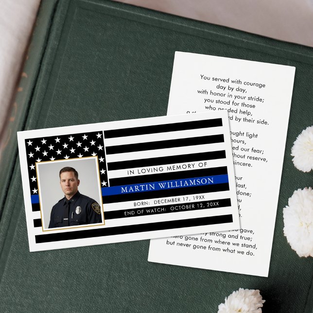 Police Thin Blue Line Photo Sympathy Prayer Card (Creator Uploaded)