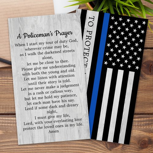 Police Thin Blue Line Policemans Prayer Card Bulk