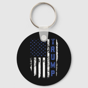 Police Thin Blue Line Republican Cop Usa Flag Keychain