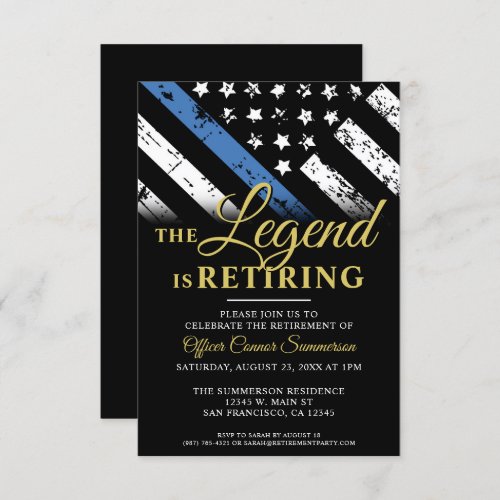 Police Thin Blue Line Retirement Party Invitation