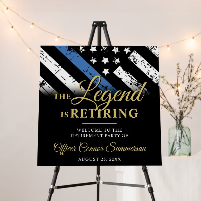 Police Thin Blue Line Retirement Party Welcome Foam Board (In Situ (Stand))