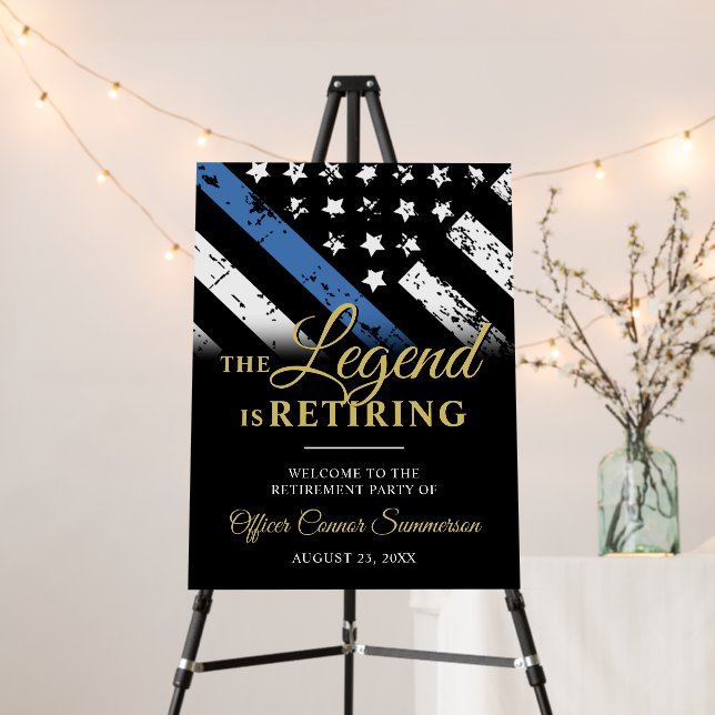 Police Thin Blue Line Retirement Party Welcome Foam Board (In Situ (Stand))