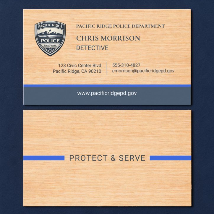 Police Thin Blue Line Rustic Wood Business Card