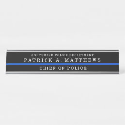 Police Thin Blue Line Simple Monogram Name Desk Name Plate