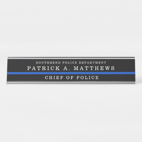 Police Thin Blue Line Simple Monogram Name Desk Name Plate