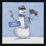 Police Thin Blue Line Snowman Christmas Faux Canvas Print<br><div class="desc">This holiday canvas art for police officers features an artistically painted snowman wearing a police cap and holding a thin blue line American flag with stars and stripes and holding a sign that says "Merry Christmas". Designed by world renowned artist ©Tim Coffey.</div>