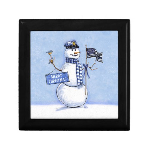 Police Thin Blue Line Snowman Christmas Gift Box