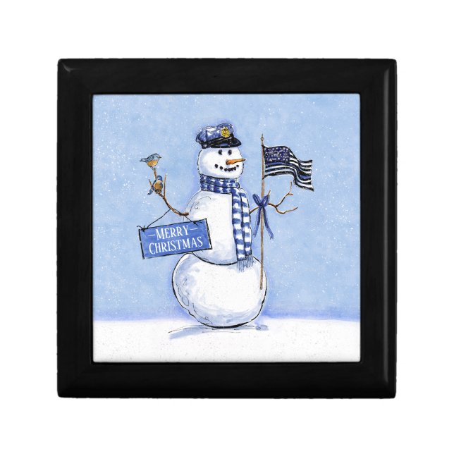 Police Thin Blue Line Snowman Christmas Gift Box (Front)