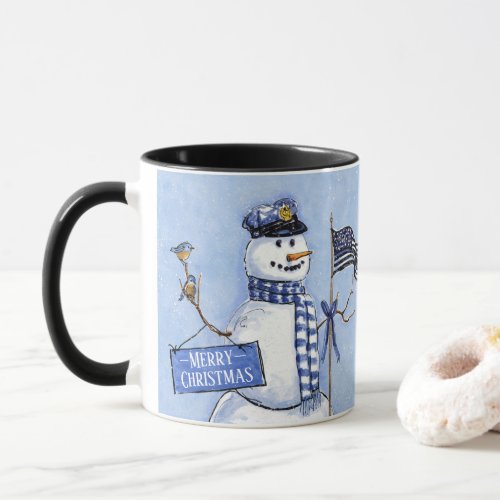 Police Thin Blue Line Snowman Christmas Mug