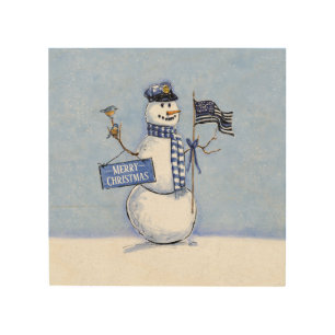Police Thin Blue Line Snowman Christmas Wood Wall Art