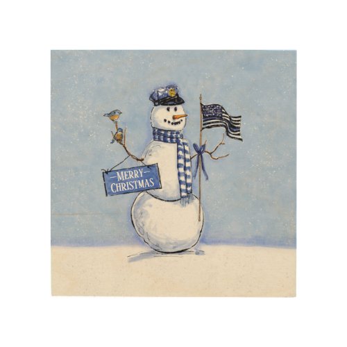 Police Thin Blue Line Snowman Christmas Wood Wall Art