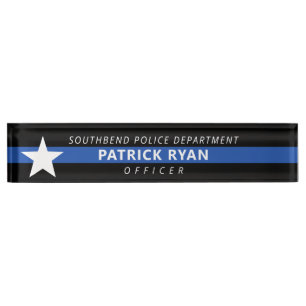Police Thin Blue Line Star Monogram Name Desk Name Plate