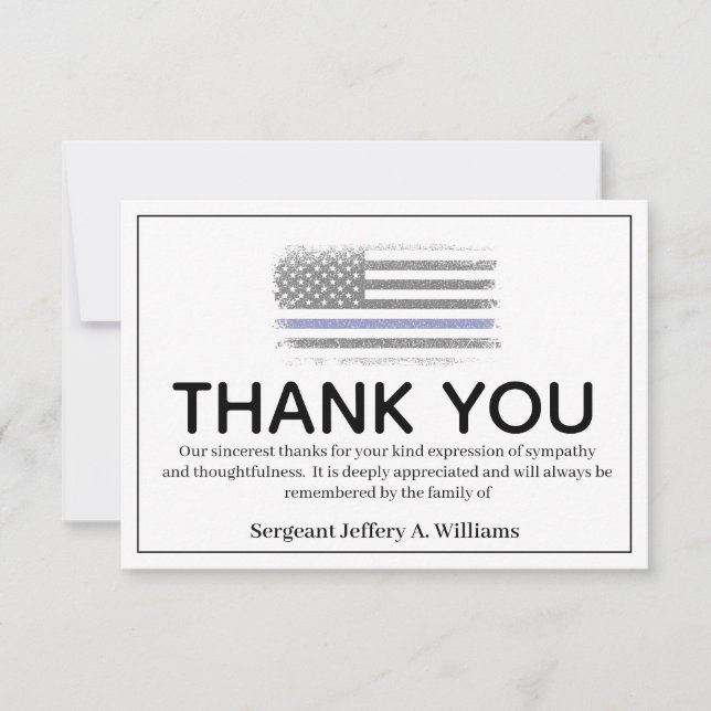 Police Thin Blue Line Thank You Bereavement Card (Front)