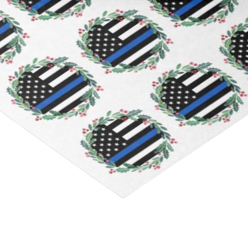 Police Thin Blue Line Wreath Holiday Christmas Tissue Paper