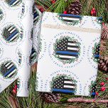 Police Thin Blue Line Wreath Merry Christmas Wrapping Paper<br><div class="desc">Add the finishing touch to your holiday gifts with this unique police thin blue line flag Merry Christmas wrapping paper - Holiday wreath in a police flag design modern black blue design with holly and berries. This police Christmas wrapping paper is perfect for police officers, law enforcement, and police family....</div>