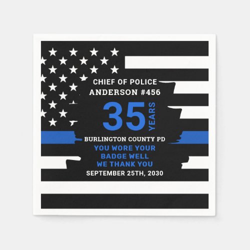 Police Thin Blue Line Years Of Service Retirement  Napkins