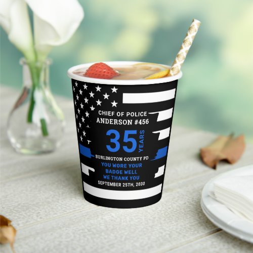 Police Thin Blue Line Years Of Service Retirement Paper Cups