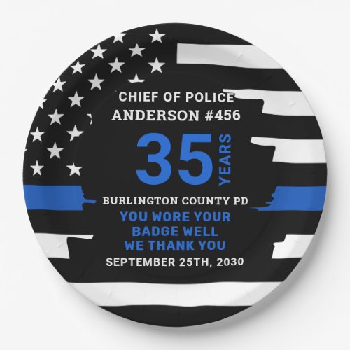 Police Thin Blue Line Years Of Service Retirement Paper Plates