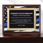 Police Thin Blue Line Years Served Law Enforcement Award Plaque<br><div class="desc">Honor a proud career in law enforcement with this elegant Thin Blue Line Years of Service Police Award Plaque. Featuring a bold Thin Blue Line design and customizable text, this plaque is perfect for celebrating 10, 15, 20, 25, or 30 years of service. Whether you're commemorating a retirement, promotion, or...</div>