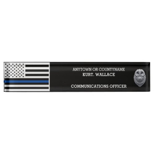 Police Thin Blue Lines Flag Desk  Desk Name Plate
