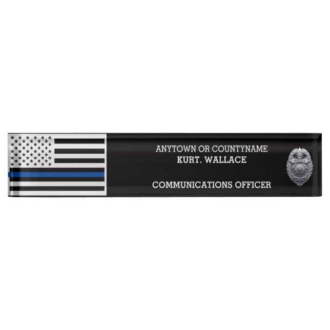 Police Thin Blue Lines Flag Desk  Desk Name Plate (Front)