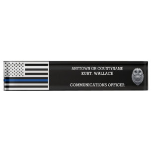 Police Thin Blue Lines Flag Desk  Name Plate