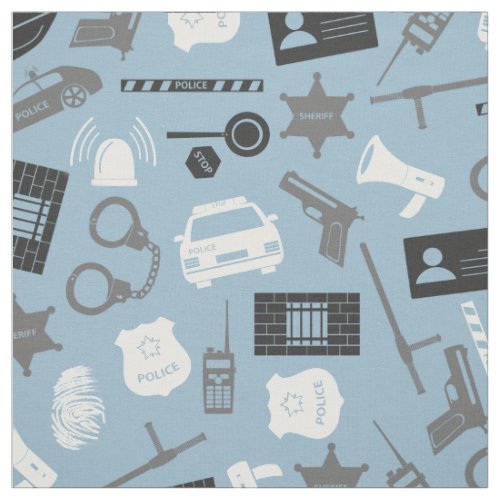 Police Tools and Symbols Blue Fabric