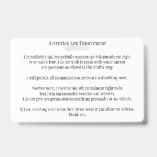 Police Traffic Stop Know Your Rights Card Badge
