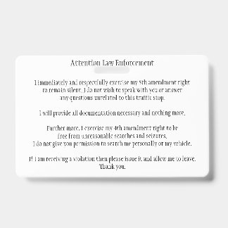 Police Traffic Stop Know Your Rights Card Badge