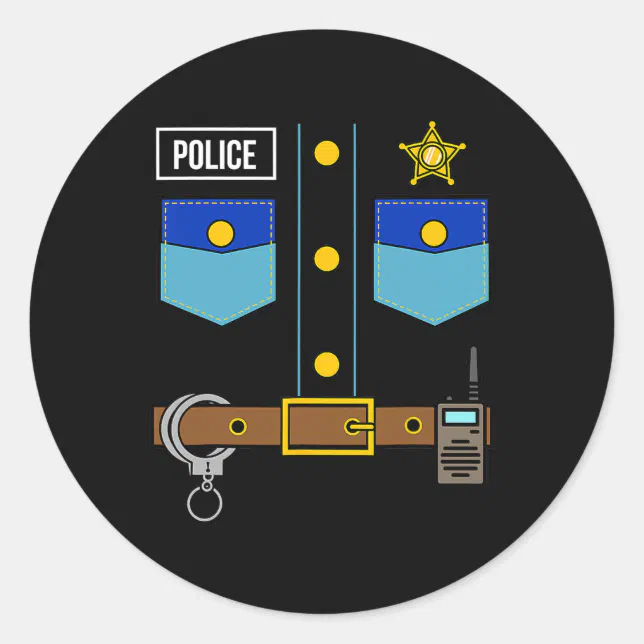 Police Uniform Costume Cool Easy Halloween Police Classic Round Sticker ...