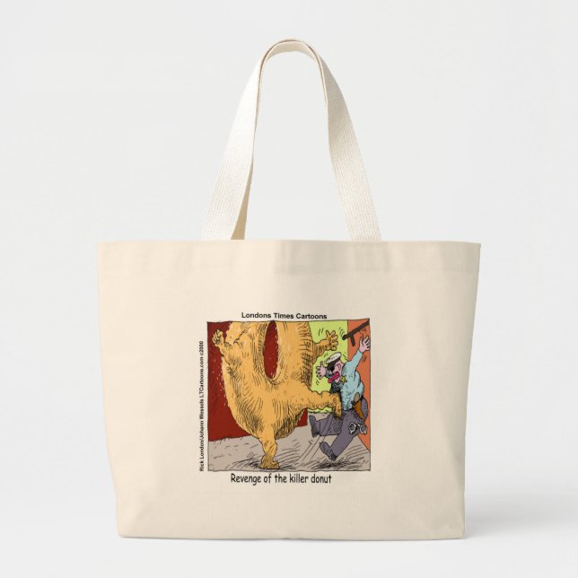 Police Vs Donut Funny Cartoon Large Tote Bag (Front)