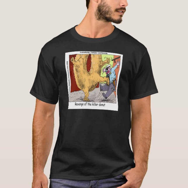 Police Vs Donut Funny Cartoon T-Shirt (Front)