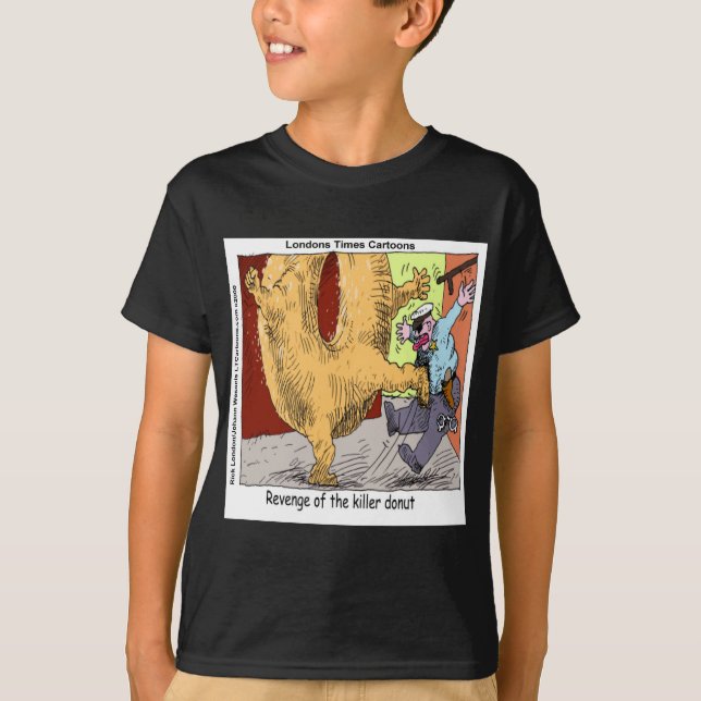 Police Vs Donut Funny Cartoon T-Shirt (Front)