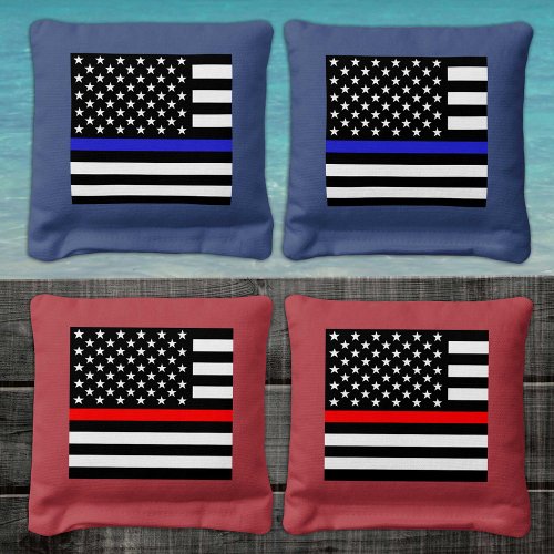 Police vs Fireman _ American Flag USA Services Cornhole Bags