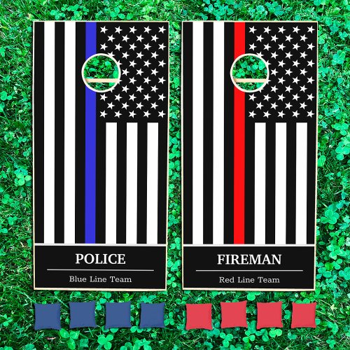 Police vs Fireman  American Flag USA  Services Cornhole Set