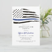 Police Watercolor Thin Blue Line Flag Graduation I Invitation (Standing Front)