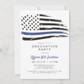 Police Watercolor Thin Blue Line Flag Graduation I Invitation (Front)