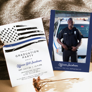 Police Watercolor Thin Blue Line Flag Graduation I Invitation