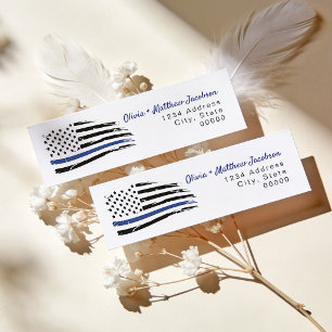Police Watercolor Thin Blue Line Flag Label