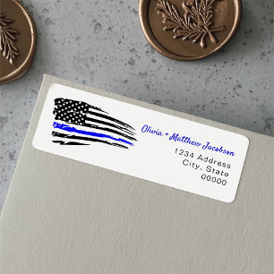 Police Watercolor Thin Blue Line Flag Label