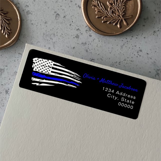 Police Watercolor Thin Blue Line Flag Label (Creator Uploaded)