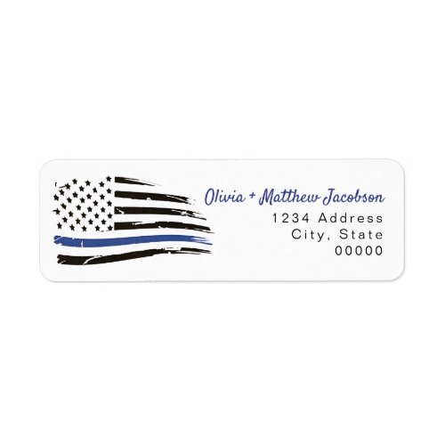 Police Watercolor Thin Blue Line Flag  Label